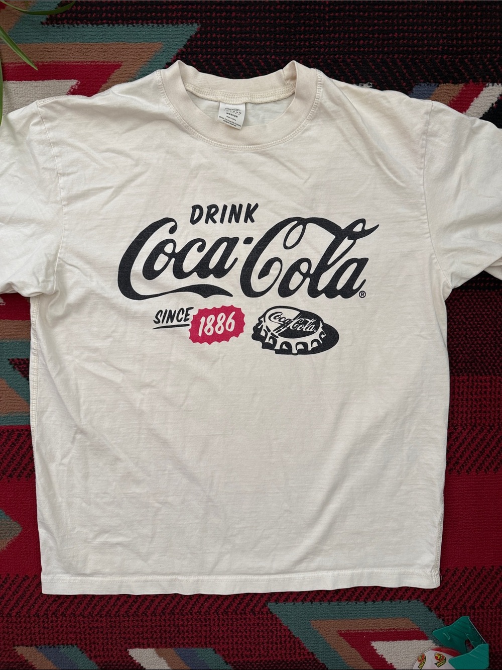 PacSun White Coca-Cola Graphic Tee with Black Logo and Pink Accent